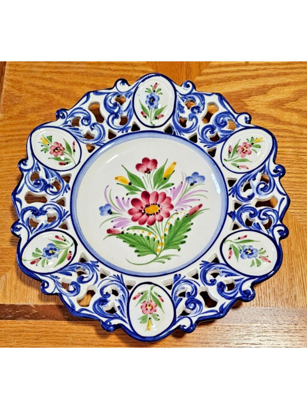 Vintage Hand Painted Floral RCCL Portugal Plate 11" Porcelain Art Floral Signed